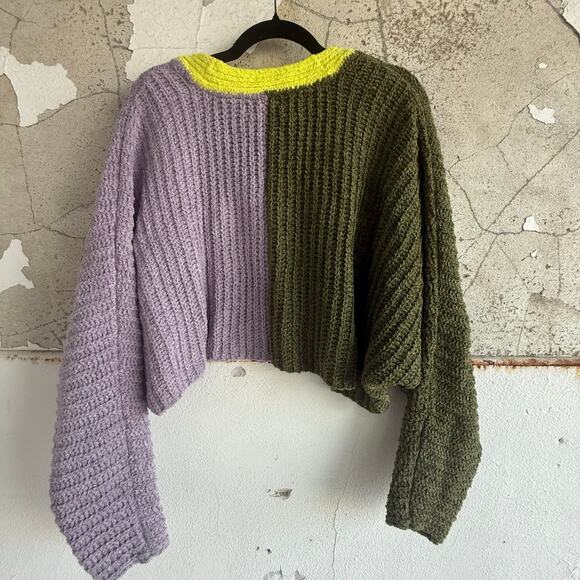 Urban Outfitters Cardigan Waffle Knit Colorblock Cropped Sweater Y2K Indie Small - Picture 2 of 7
